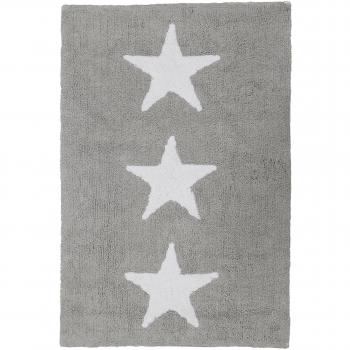 Happy Decor Kids -Alfombra Lavable Three Stars 100% Algodón Natural -Gris- 120x80 cm