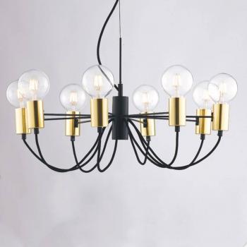 Lámpara colgante Axon de 8 luces, color negro y dorado, con 8 brazos y casquillos E27