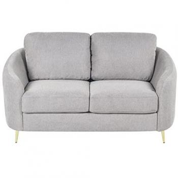 Sofá de 2 plazas en poliéster gris claro dorado con patas metálicas curvilíneas estilo glamour Trosa