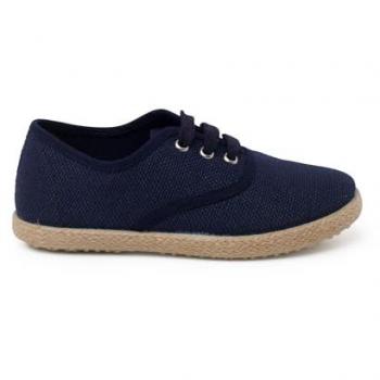 Zapatillas de Lino para Niños con Cordones y Suela Alpargata en Color Azul Marino Talla 22