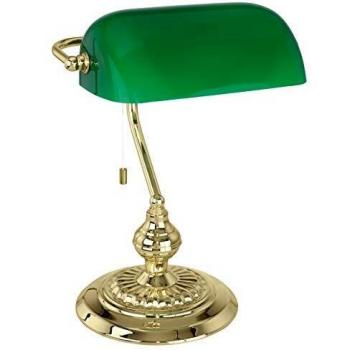 Lámpara de mesa EGLO Banker E27 39 cm latón y cristal verde con interruptor de tirón