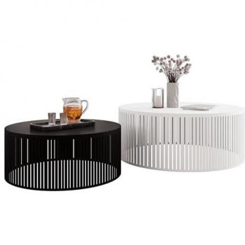 Conjunto Mesa de Centro Redonda Oswego 124, Aglomerado Laminado, Blanco y Negro, Diámetro 75cm, Altura 30cm