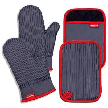 Coziselect Guantes de Horno, Guantes de Cocina Resistentes al Calor y Juego de Mantel Individual, Diseño Antideslizante de Silicona, Adecuado para Cocinar, Hornear, Asar a la Parrilla, Gris