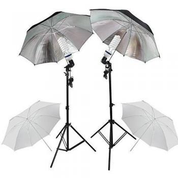 PMS®Fotografia E27 Socket Umbrella Holder Luz continua Montaje Stands 2x 5500K fotografia Light Studio Kit de soporte Paraguas 32 Blanco Negro Silver