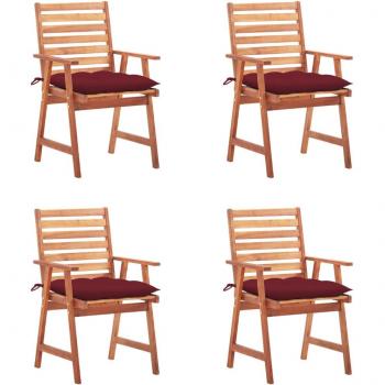 Sillas de comedor al aire libre con almohadas 4 piezas madera maciza acacia rojo