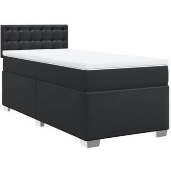 Cama Box Spring con colchón de muelles negro 90x190 cm en cuero sintético