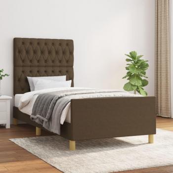 Cama solar sin colchón marrón oscuro 90x200 cm con estructura de cama y cabecero de tela Vidaxl