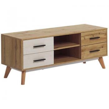 Mueble TV Florida de Madera Clara y Blanca para Televisor de hasta 55ʺ con 4 Cajones y 2 Estantes