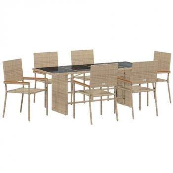 Conjunto de Comedor de Jardín 7 Pcs Beige Polirratán