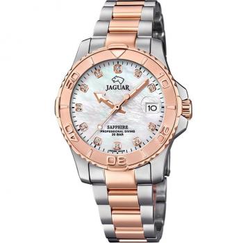 Reloj Jaguar J871/5 Couple Diver para Mujer, Caja de Acero Inoxidable 316L Rosa, Esfera Beige