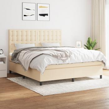 Cama box spring suave con colchón de tela color crema 180x200 cm