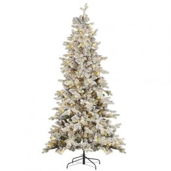 Árbol de Navidad artificial preiluminado 210 cm blanco nieve sintética con ramas bisagras - Tatlow