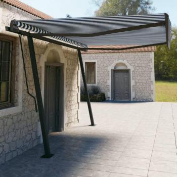Toldo manual retráctil Suntent 4,5x3 m con postes azules y blancos
