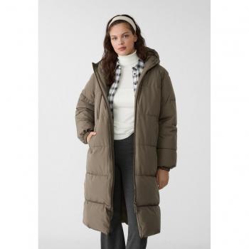 Stradivarius Long Khaki Puffer Coat Size S