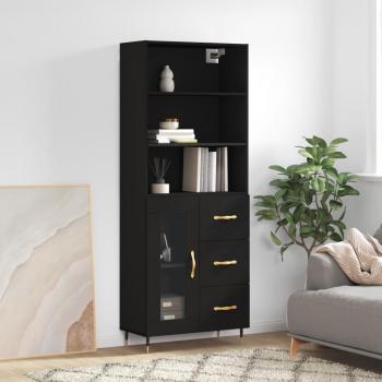 Aparador alto de madera contrachapada negro 69,5x34x180 cm