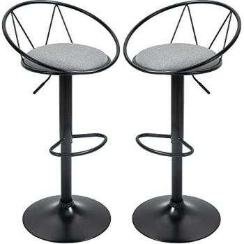 Conjunto de 2 Taburetes de Bar Ajustables y Giratorios Diseño Neo-Retro con Reposapiés de Metal Negro y Gris