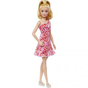 Muñeca Barbie Fashionista con vestido rosa y accesorios