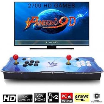 SeeKool Pandora's 9D Juegos clásicos Consola de Videojuegos, 2700 in 1 Multijugador Arcade Game Console, 4 Joystick Partes de la Fuente de alimentación HDMI y VGA y Salida USB
