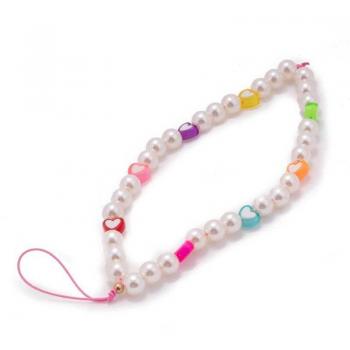 Colgante Universal para Smartphone con Pulsera de Perlas y Corazones