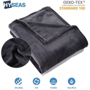 HYSEAS Manta suave de microfibra, 180 x 220 cm, Negro, cálida con tacto de terciopelo para sofá o cama, anti-arrugas y transpirable