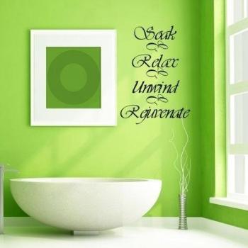 Bathroom Wall Decal Quote - Soak Relax Unwind Rejuvenate Bath Room Bath Tub Vinyl Art Sticker Wall Decor