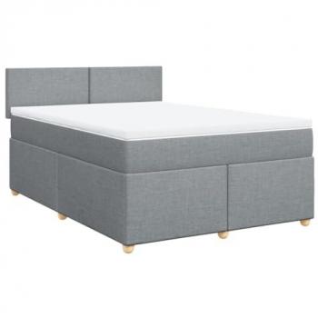 Cama box spring con colchón de tela gris claro 160x200 cm