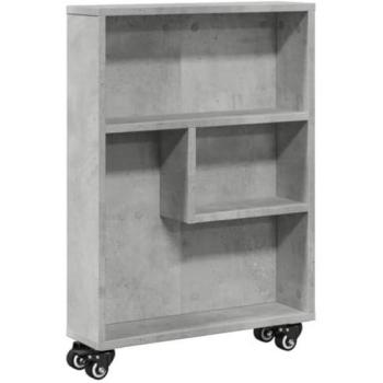 Carrito de Almacenamiento Estrecho Madera Gris Hormigón 48x13x68 cm con Ruedas