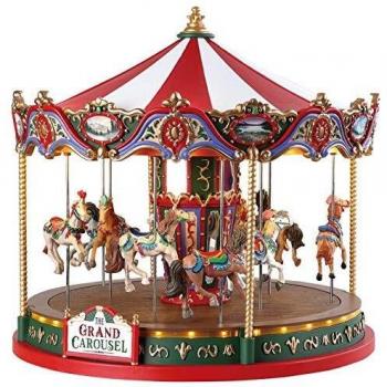 LEMAX The Grand Carousel - Carrusel Musical Decorativo con Adaptador de 4.5V, Cod. 84349, Iluminación LED, Movimiento Rotatorio, Detalles Artesanales y Temática Festiva