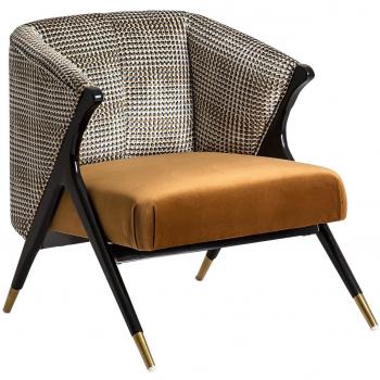 Sillón Bari 72 cm de terciopelo mostaza y madera de caucho negra
