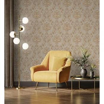 Muestra DIN A4 de Papel Pintado Vinílico Damasco Clásico Gris y Marrón con Textura de Tela Tejida en Relieve - Bizans Damask 676877 de GAULAN
