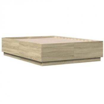 Estructura de cama con luces LED de madera roble Sonoma 135x190 cm