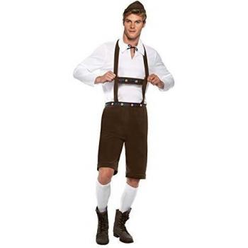 Smiffys Disfraz de hombre bávaro, Marrón, con lederhosen, tirantes, parte de arriba y so