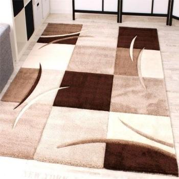 Paco Home Alfombra De Diseño Perfilado - A Cuadros - Marrón Beige, tamaño:240x330 cm