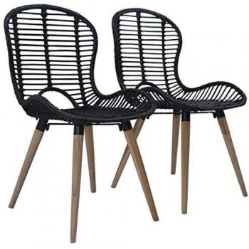 vidaXL 2X Sillas Salón Comedor Jardín Ratán Natural 48x64x85 cm Negro Asiento