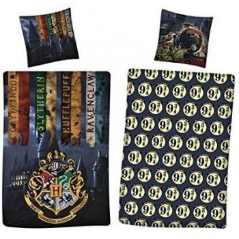Harry Potter Reversible Duvet Cover Set 140x200 cm with Pillowcase, Microfiber, Grey and Yellow