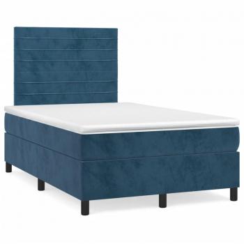 Cama box spring con colchón suave y LED azul oscuro 120x190 cm en terciopelo