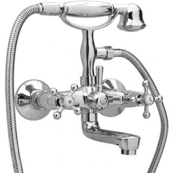 Grifo de bañera 2 mandos + desviador y alcachofa cromado retro