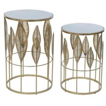 Mesa auxiliar DKD Home Decor Hojas Metal Mármol (2 pcs)