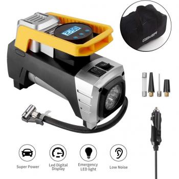 GEKER Compresor de Aire Portátil 12V 150 PSI con LED Luz Emergencia Inflador de Neumáticos Digital para Vehículos