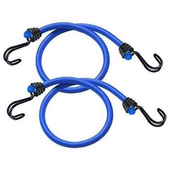 Master Lock 3017EURDAT Cuerdas elásticas con Ganchos, Paquete de 2 Tensores, Gancho Invertido, óptimo para Sujetar Cargas Pequeñas, Camping, Mudanzas, Negro/Azul, 120 cm