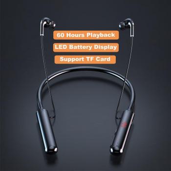 Auriculares Inalámbricos Bluetooth Estéreo de Graves con Banda para el Cuello, Pantalla LED y Imán para Tarjeta TF - 60 Horas de Resistencia