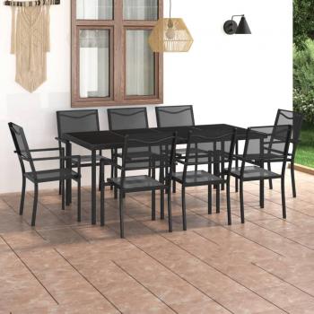 vidaXL 9 Piece Outdoor Dining Set - Steel, Weather-resistant, Durable construction, Includes 8 chairs and 1 table, Modern design, Easy to clean, Suitable for outdoor use