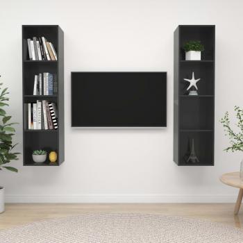 Gabinete gris brillante del conglomerado TV de 2 PC con diseño moderno, acabado brillante, fabricado en aglomerado, incluye dos piezas para montaje en pared