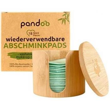 Set de 18 discos desmaquillantes reutilizables con dispensador de madera Pandoo - Discos desmaquillantes lavables, incluye caja de almacenamiento, ecológicos y sostenibles