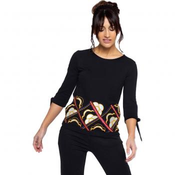 Mamatayoe - Top de mujer Boudoir con manga 3/4, escote redondo y bordado en delantero, color negro