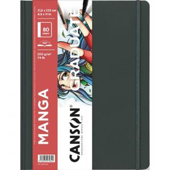 Cuaderno de bocetos Canson Graduate Manga, 216 x 279 mm, negro, 80 hojas, papel de 200 g/m², tapa dura