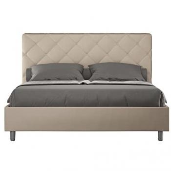 Cama Contenedor Acolchada 160x200 en Símil Piel Gris Tórtola Priya