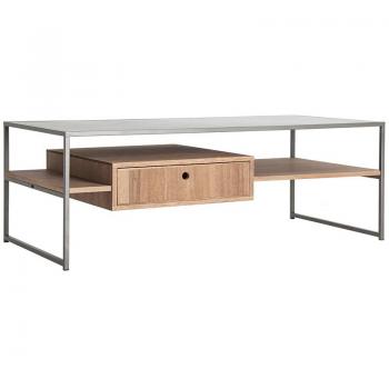 Mesa de Centro Vonitsa de Madera de Abeto en color Natural con Cajón, Dimensiones 120x60x42cm, Serie Arta
