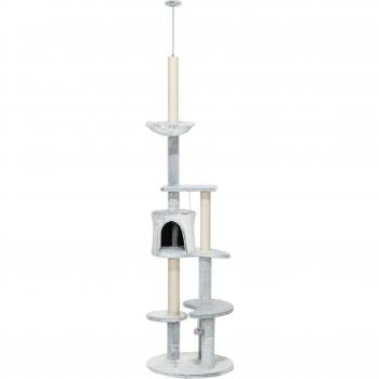 Árbol Rascador para Gatos de Suelo a Techo Ajustable Altura con Cueva Hamaca y Postes Rascadores Ø60x225-255 cm Gris