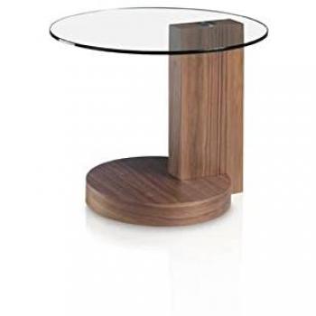 Mesa Rincón Redonda de Madera de Nogal y Cristal Templado - Ø60 x 48 cm - Elegante y Moderna